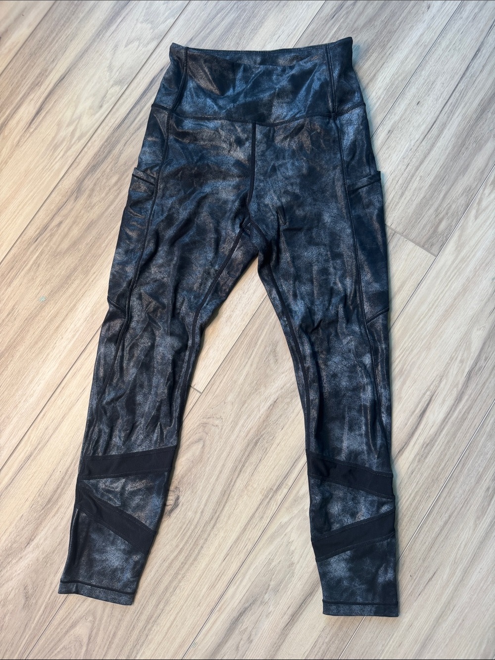 Zyia Gray Stonewashed Mesh leggings